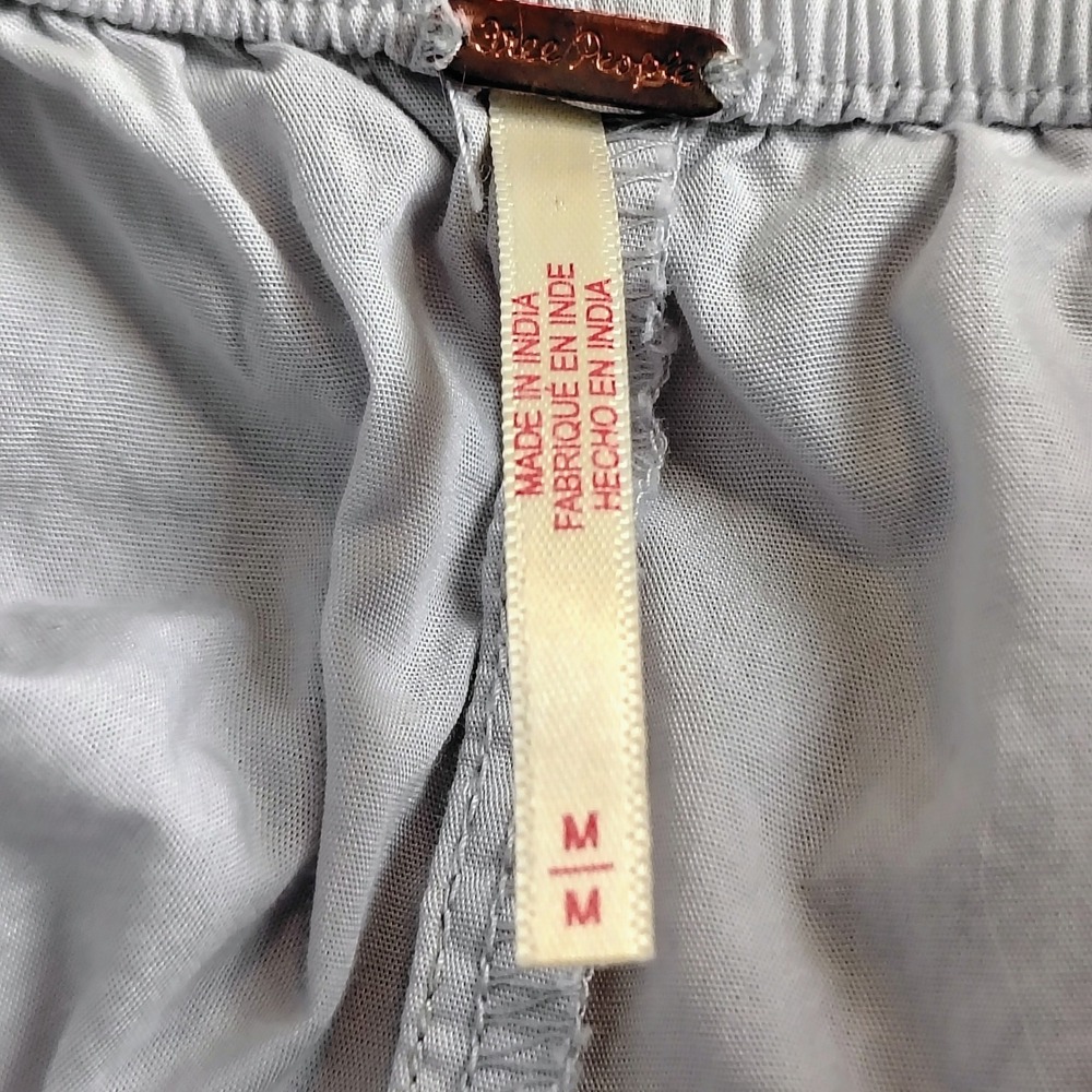 Free People Womens SZ M Wide Leg Smocked Waist Pants Gray Cotton Boho Gorpcore - Picture 7 of 9